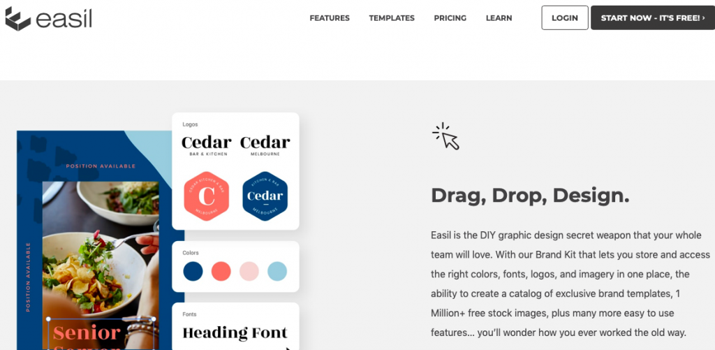 Simple drag and drop design free blogging tool - Easil