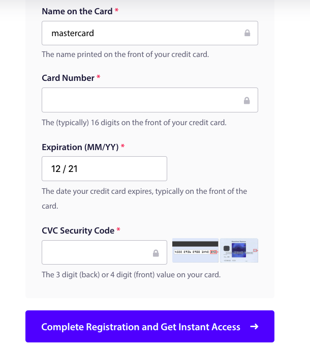 Credit card details in account setup of PushEngage