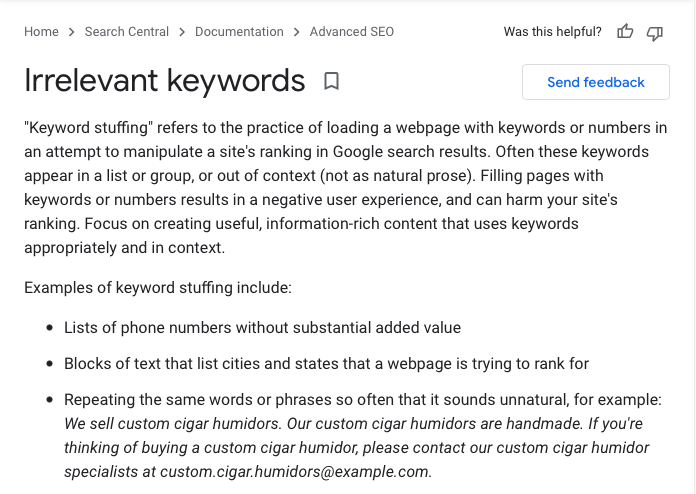 Definition of Keyword Stuffing