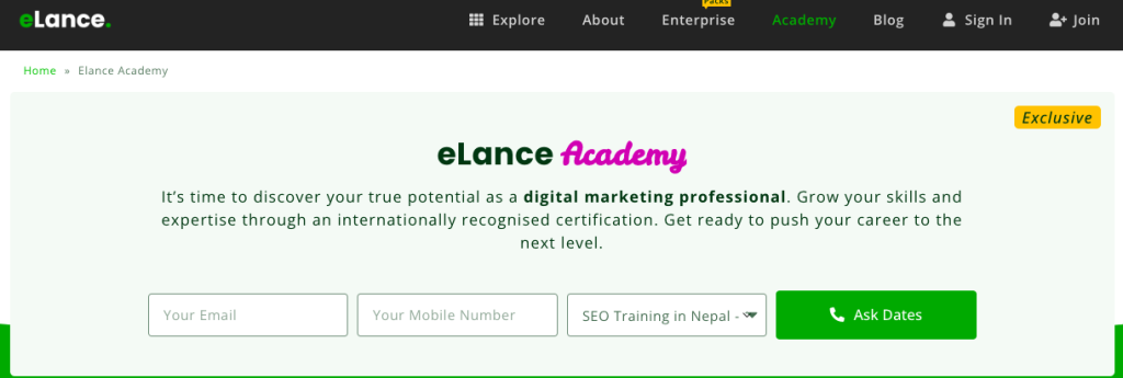 Elance Academy for digital marketing training in Kathmandu