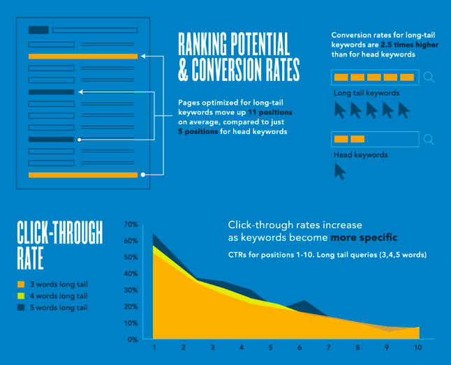Illustration of long-tail keywords in Raking and Blog traffic