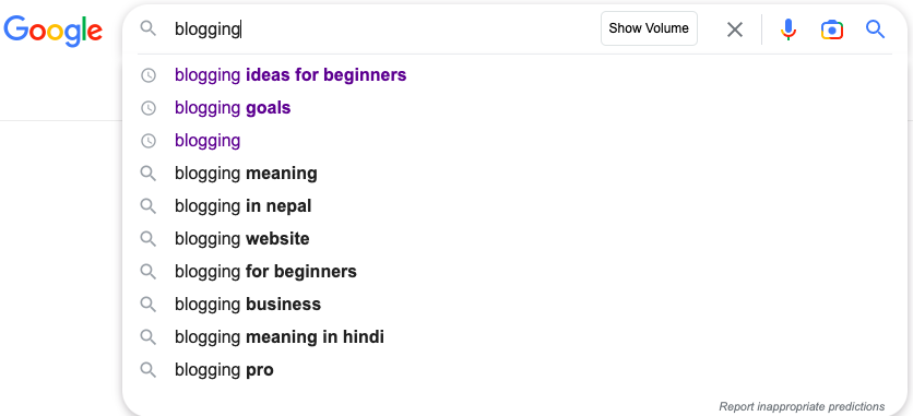 Google autocomplete for new keywords finding