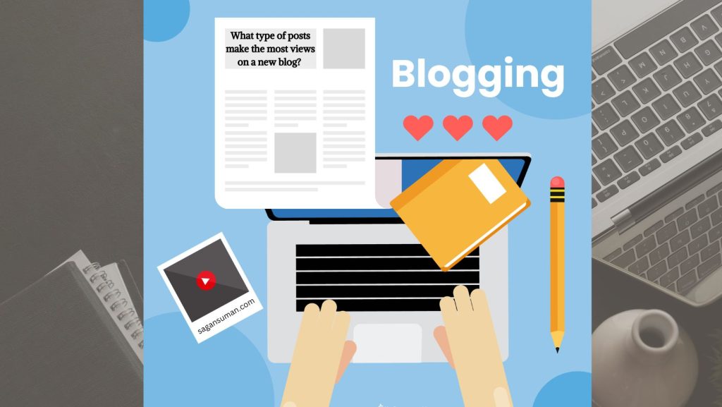 Vector image of typing on laptop about blogging