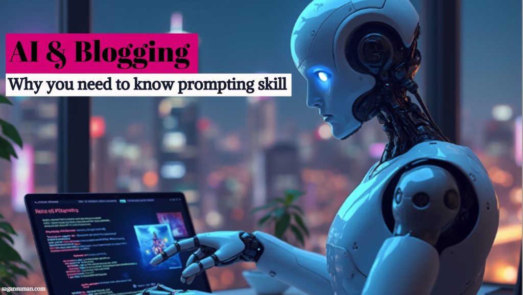 A Robot is Prompting on a laptop.