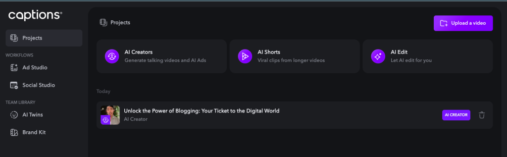 Caption.ai tool interface