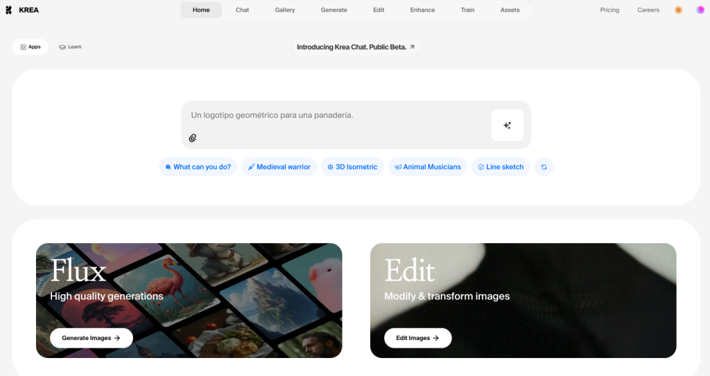 Interface of Krea.ai - one of the AI-powered design tool