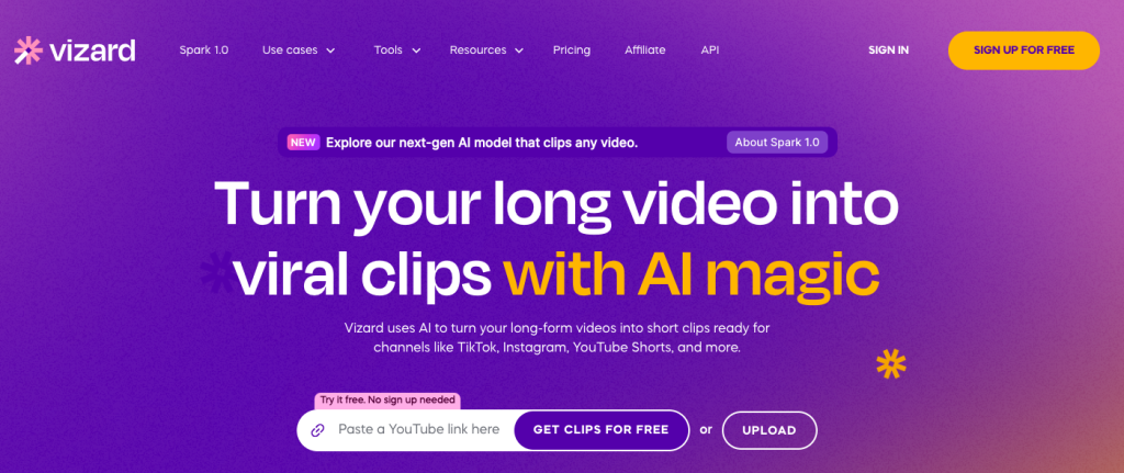 Interface of Vizard.ai tool