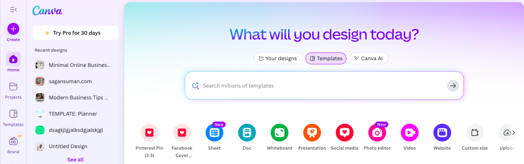 Canva, The popular free AI integrated tool for design